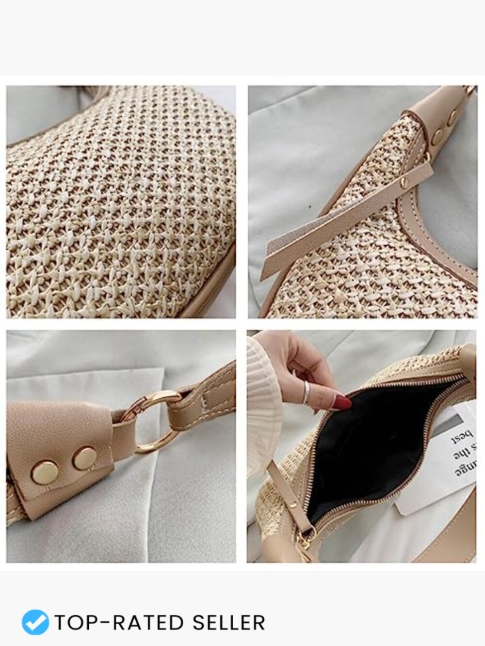 Natural Straw Tote Bag Handwoven Beach Bag Summer Retro Crossbody Shoulder Hobo - Picture 6 of 7